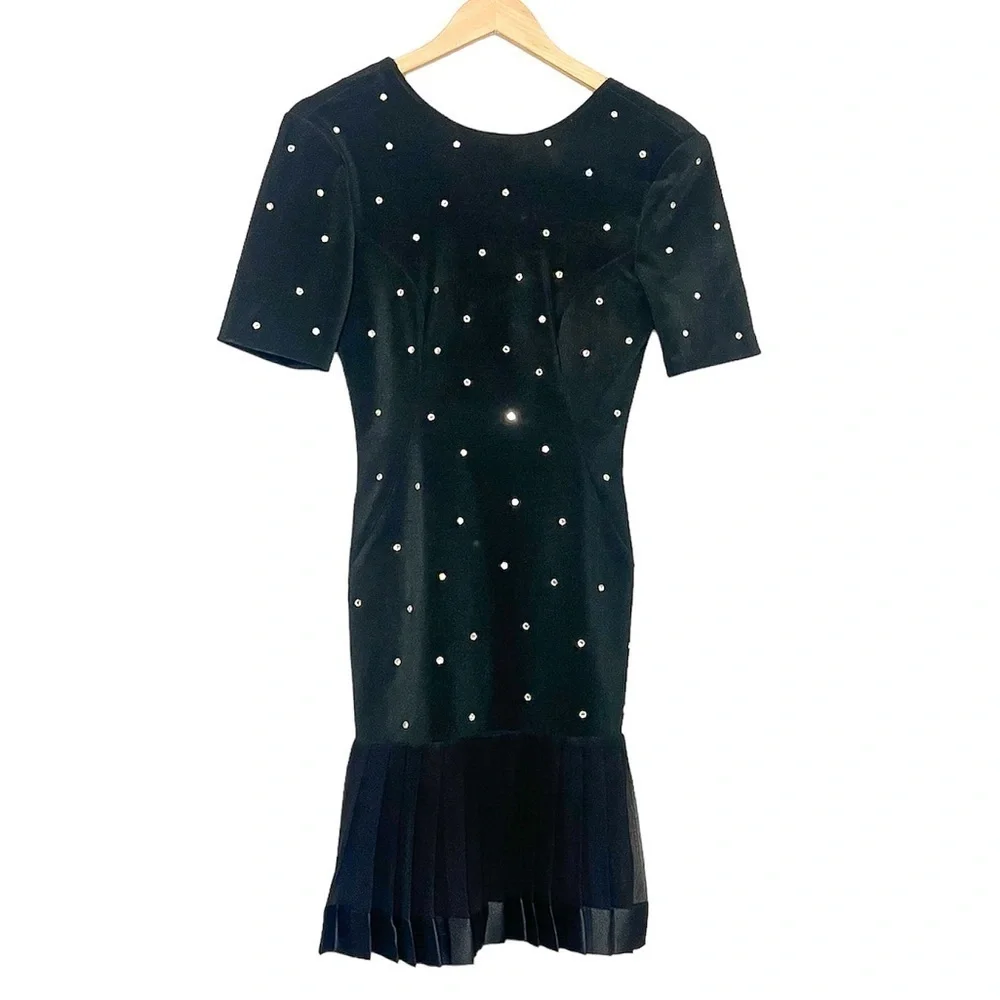 VTG 80s Julie Duroche for After Five Studded Polka Dot With Pleated bottom Dress